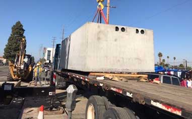 concrete vault on a truck bed
